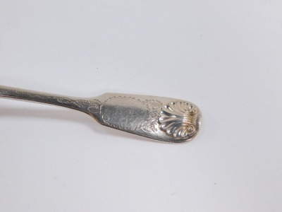 A Victorian silver fruit spoon, fiddle and shell pattern with engraved decoration, John Aldwinckle and Thomas Slater, London 1887, 2.6toz. - 3