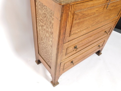 A Victorian Art Nouveau mirror back sideboard, with a drop flap opening to reveal a single shelf, over two frieze drawers, raised on block feet, 148cm high, 101cm wide, 48cm deep. - 3