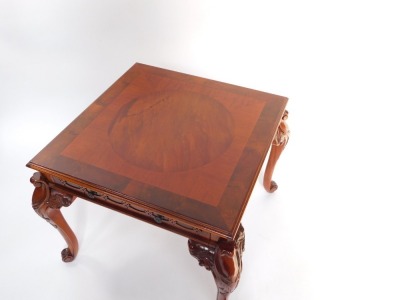 A Wade Furniture Victorian style mahogany coffee table, of square form, with a single frieze drawer, raised on leaf carved cabriole legs and scroll feet, 54cm high, 68cm diameter. - 2