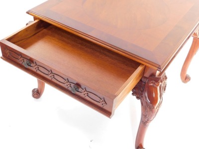 A Wade Furniture Victorian style mahogany coffee table, of square form, with a single frieze drawer, raised on leaf carved cabriole legs and scroll feet, 54cm high, 68cm diameter. - 3