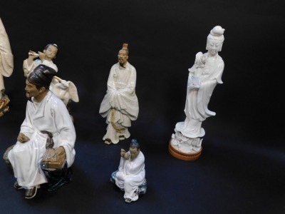 A group of Chinese Republic terracotta and glazed figures, some with crackle glaze, together with a Blanc de Chine porcelain figure modelled as Guanyin (7, AF) - 2