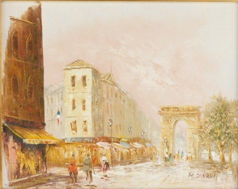 French School (late 20thC). Parisian street scene, oil on canvas, signed M Church, 39cm x 49cm.