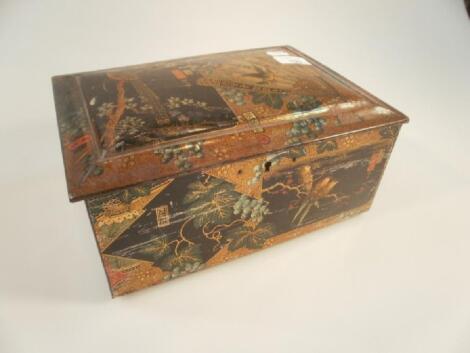 A late Victorian aesthetic movement tin jewellery box