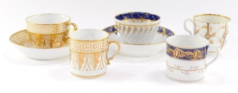 Porcelain tea and coffee wares, late 18th and early 19thC, comprising a trio, tea bowl and saucer, fluted coffee cup and a coffee can.