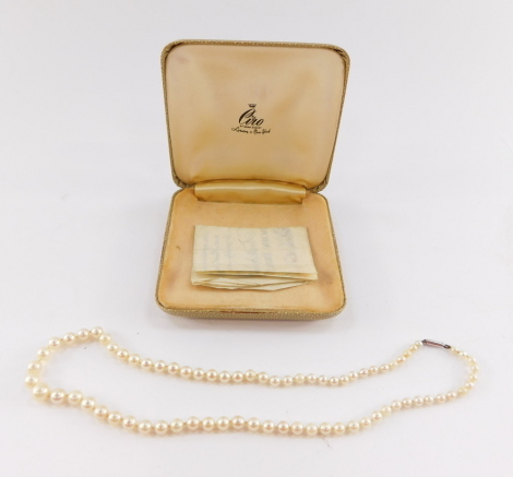 A Ciro cultured pearl necklace, on white clasp, stamped platinum, with certificate EG83013, boxed.