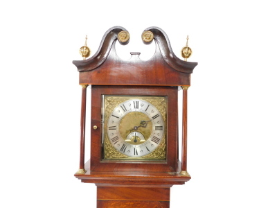Attributed to John Boot of Sutton-In-Ashfield, a Georgian oak and mahogany longcase clock, the rectangular dial with brass cherub spandrels, silvered chapter ring bearing Roman numerals, date aperture, single train movement with bell strike, the hood with - 2