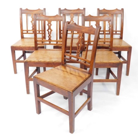 A set of six George III provincial mahogany single dining chairs.