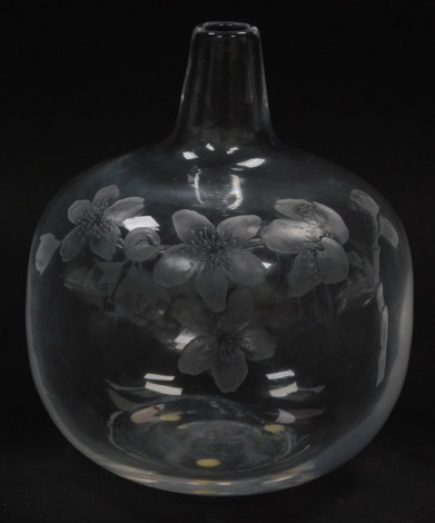 A Bauer Art Glass vase, with clear design and etched floral detailing, signed and numbered 47467, 19cm high.