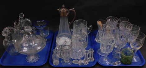 Victorian and later glassware, to include wine glasses, jugs, decanter, knife rests, swizzle sticks, wine funnel and tazzas. (a quantity)