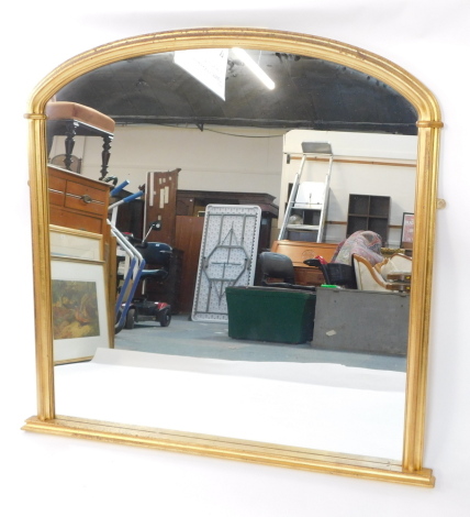 A Victorian style gilt wood over mantel mirror, 119cm high x 117cm wide.