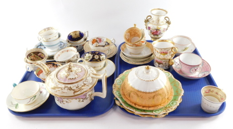 English early 19thC porcelain, to include Daniels., plates and cups, a muffin dish and cover, twin handled vase, further tea and coffee wares, etc. (a quantity)