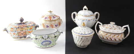 Six late 18thC and early 19thC porcelain sucriers, including Davenport and Spode.