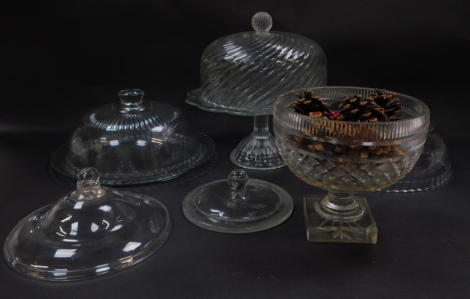 A group of 19thC glass ware, to include cake stands and covers. (a quantity)