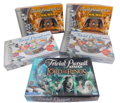 Two Parker Trivial Pursuit DVD Star War Games, Saga Edition, (AF), together with two Disney Trivial Pursuit DVD games, and a Lord of the Rings Trilogy Edition DVD game, all boxed. (5)