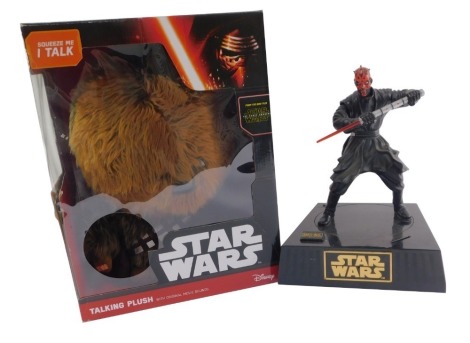 A Disney Star Wars Talking Plush, with original movie sounds, boxed, together with a battery operated Darth Maul figure. (2)