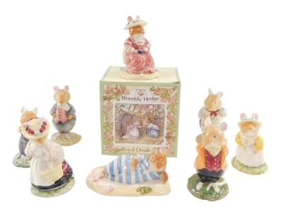Eight Royal Doulton Brambly Hedge figures, comprising Mrs Salt Apple DBH25, boxed, Wilfred Toadflax, Dusty Dogwood, Mr Salt Apple, Lord Woodmouse, Lady Woodmouse, Primrose Woodmouse, and Mr Apple.