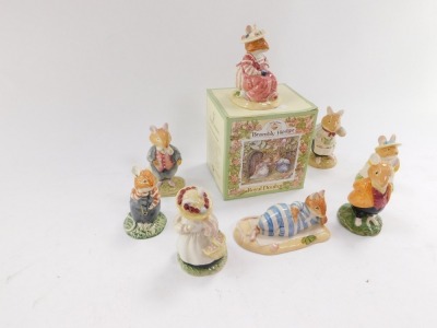 Eight Royal Doulton Brambly Hedge figures, comprising Mrs Salt Apple DBH25, boxed, Wilfred Toadflax, Dusty Dogwood, Mr Salt Apple, Lord Woodmouse, Lady Woodmouse, Primrose Woodmouse, and Mr Apple. - 3