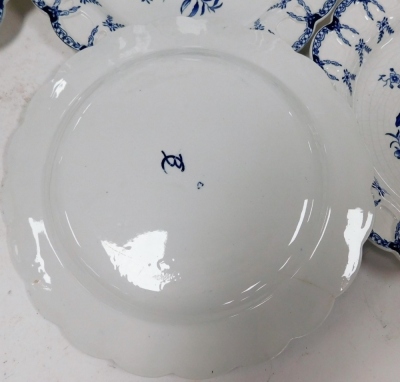 A set of ten Booths blue and white plates, in Worcester style, each with floral fret border and central fruits and flowers design, with B emblem to reverse, 23cm diameter. - 2