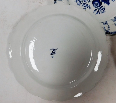 A set of ten Booths blue and white plates, in Worcester style, each with floral fret border and central fruits and flowers design, with B emblem to reverse, 23cm diameter. - 3