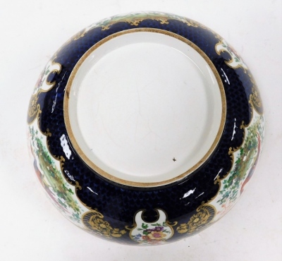 A Booths punch bowl, heavily decorated on a royal blue ground with gilt decoration and figures of pheasants and flowers, 28cm diameter, 13cm high. (AF) - 3