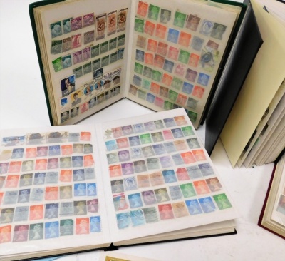 A group of world used stamps, enclosed in five Stanley Gibbons books, to include many from the British Isles, Australia, a Penny Black, a Cape Of Good Hope Triangular One Penny, some postcards, cigarette cards, trade cards, etc. (1 tray) - 2