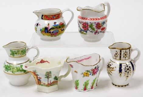 A group of Royal Worcester 250th anniversary historical jugs, to include Oriental Garden 2001, Worcester Hop 2001, Wigornia Cream boat 2001, Chinoiserie 2001, Flight Gold 2001 and Dr Wall Spray 2001, boxed. (6)