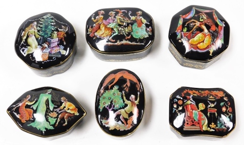 A group of six Franklin Mint trinket boxes, to include The Nutcracker, The Stone Flower, Song of the Nightingale, Firebird, Scheherazade and Pulcinella. (6)