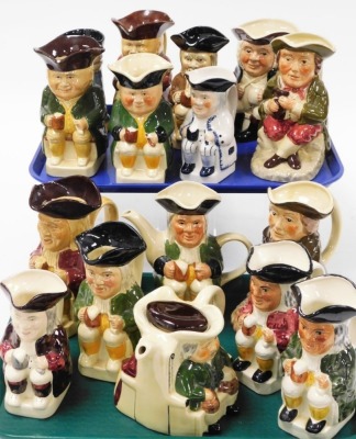 A group of Staffordshire and other character jugs, to include a Wood & Sons toby, Staffordshire Tony Wood and others teapot and jugs. (2 trays)