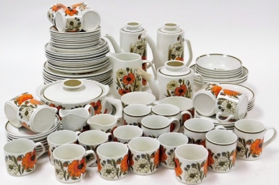 A Studio by Meakin tea coffee and dinner service, with poppy pattern, to include dinner plates, bowls, side plates, teapots, coffee pots, milk jugs, cups, saucers, meat plate, etc. (a quantity)