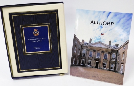 Earl Spencer's tribute to Diana Princess of Wales Westminster September 6th 1997, with certificate for Ann and Michael dated 2007, in a fitted box together with Althorp reference book. (2)