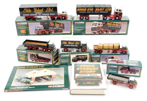 A group of Eddie Stobart Corgi Classics, to include the Thames Trader drop side lorry, Foden 621, Ford Transcontinental tilt trailer, The Leyland Beaver Platform lorry, Bedford s type with flat trailer, the ERFKV8 wheel drop side lorry, model transport d