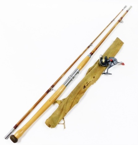 Fishing tackle, to include a Roller bale arm and a split cane fishing rod.