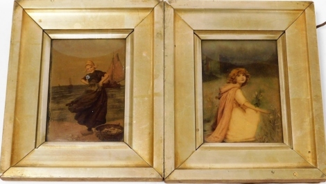 A pair of Chrystoleum pictures, depicting young children, 13cm x 9cm, in gilt frame. (2)