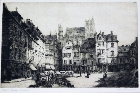 Percy Westwood. Market Square Alberiette, etching, signed in pencil to margin, 24cm x 36cm, framed and glazed.