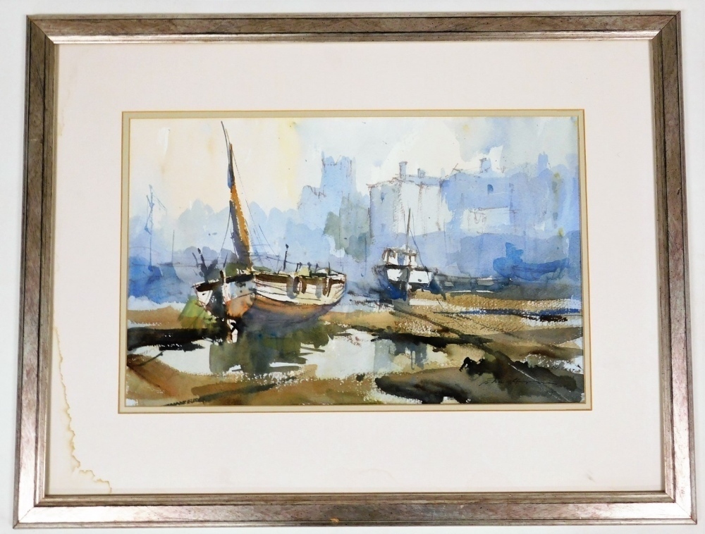 John Hoar. Fishing Boats at Appledore, Devon, bares biro signature ...