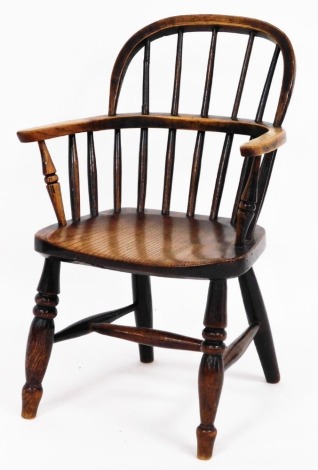 A 19thC child's ash and elm Windsor chair, 61cm high, 37cm wide.