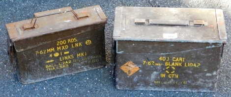 Two military metal carrying tins, for the Mark I and Mark II blanks. (2)