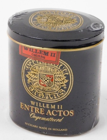 A cased set of Willem II cigars, in metal tin with outer plastic seal, containing fifty cigars.