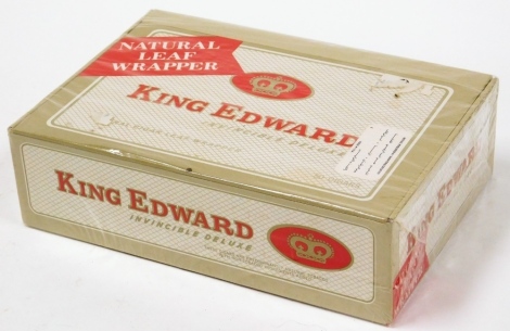 A cased set of King Edward Invincible Deluxe fifty cigars, boxed with plastic sealed wrap.