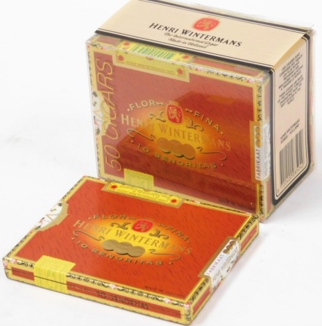 Fifty nine Henri Wintermans cigars, to include five boxes of ten, each sealed with plastic outer casing, and one opened box.