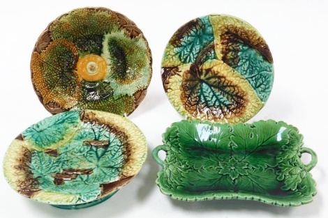 A group of Beswick and other cabbage leaf wares, serving plate, tray, side plates, etc. (4)