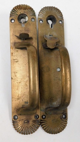 Two bronze door plaques, each with key lock and three point lever arch clasp, numbered 150422, 28cm high.