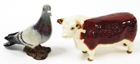 Two Beswick animal ornaments, to include a Beswick CH of champions and a Beswick pigeon. (2)