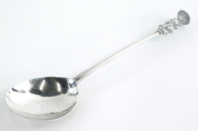 A George II silver apostle spoon, modelled with a cow or bull, London 1738, 1¼oz.