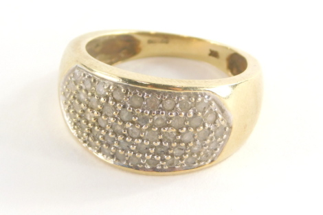 A 9ct gold half hoop dress ring, with pave set cz stones, in white gold setting on a yellow metal band, stamped 9k, ring size T, 6.1g all in.