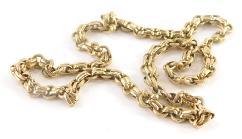 A 9ct gold fancy link neck chain, with hammered loop and two link design, with circular clasp, 46cm long, 13.9g all in.