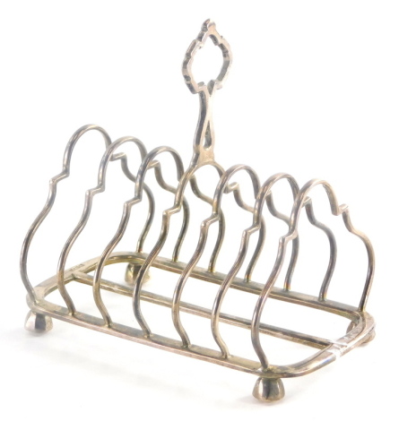 An Edward VII silver six division toast rack, by Walker and Hall, 6¼oz.