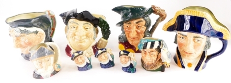 A collection of Royal Doulton character jugs, to include four large examples, Granny, Lord Nelson, Pied Piper and Mine Host. (9)