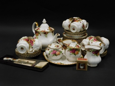 A collection of Royal Albert Old Country Roses pattern part teawares, to include teapot, teacups and saucers, side plates, sugar bowl and cover, etc. (1 box)