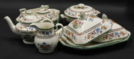 A collection of Copeland Spode Chinese rose pattern part tea and dinner wares, to include two handled sugar bowl and cover, tea pot, gravy boat, tureen and cover, meat platter, etc. (quantity)
